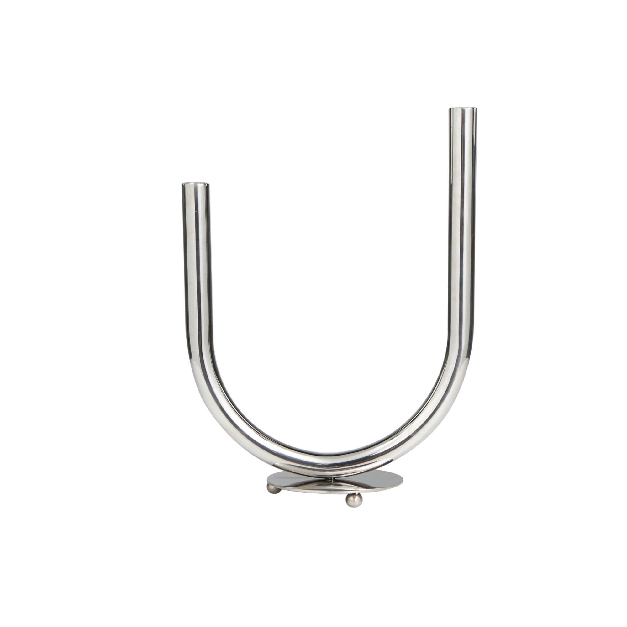 14" Silver Stainless Steel Abstract U-Shaped Candelabra